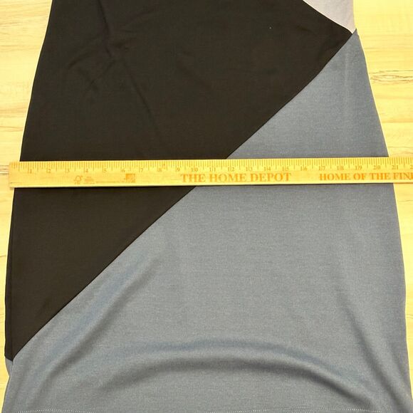 Bob Mackie Dress Medium Shift Colorblock 3/4 Sleeve Purple Blue Black - Picture 4 of 5